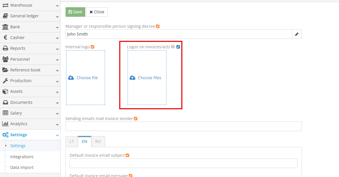 Adding logo to the sales invoice